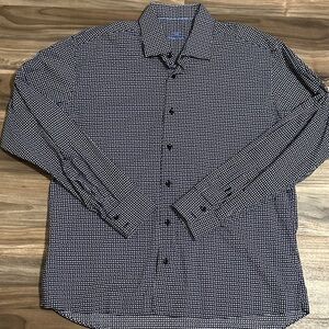 Bertigo Mens Long Sleeve Navy Blue Geometric Button Up Cotton Dress Shirt Sz XL